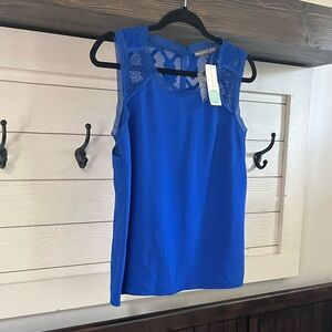 NWT  BRIXON IVY Marley Lace Detail Blouse In Cobalt Blue Sz: L